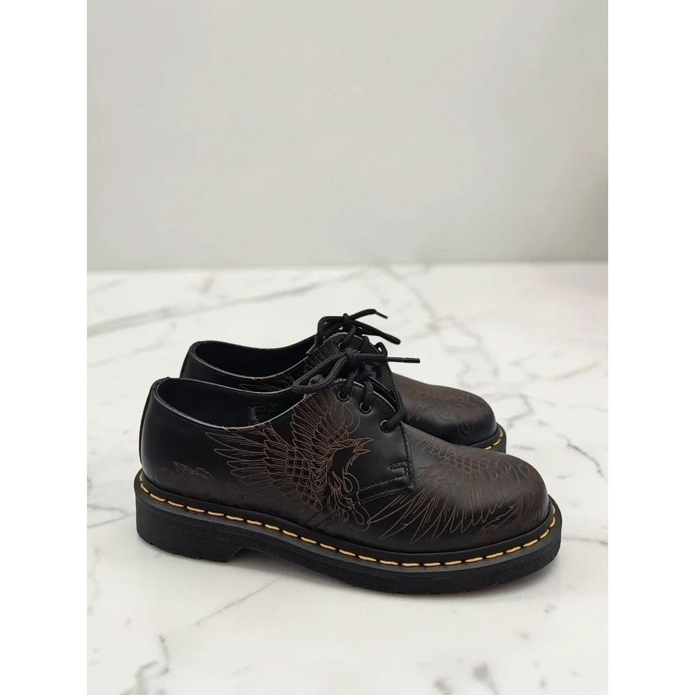 Dr Martens 1461 Phoenix Vintage Smooth Leather Shoes Black Men's 7 W8 New